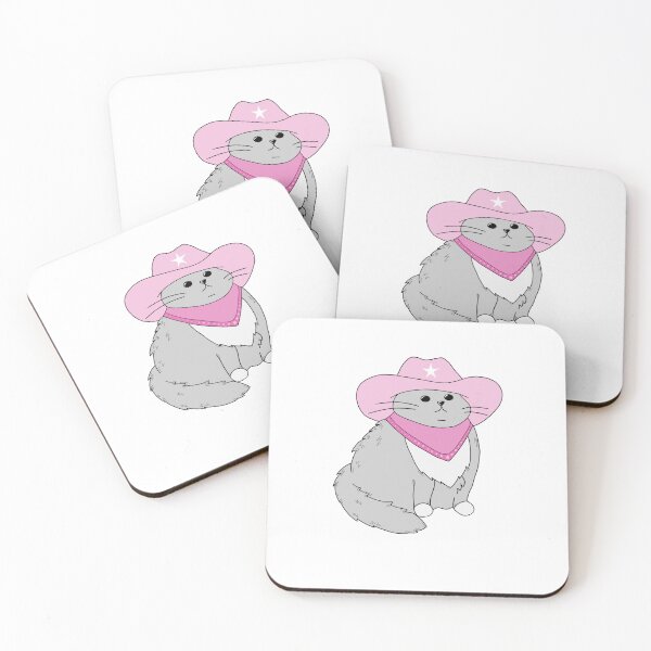 Item preview, gray cat with pink cowboy hat and bandana designed and sold by sarahhtaylor.