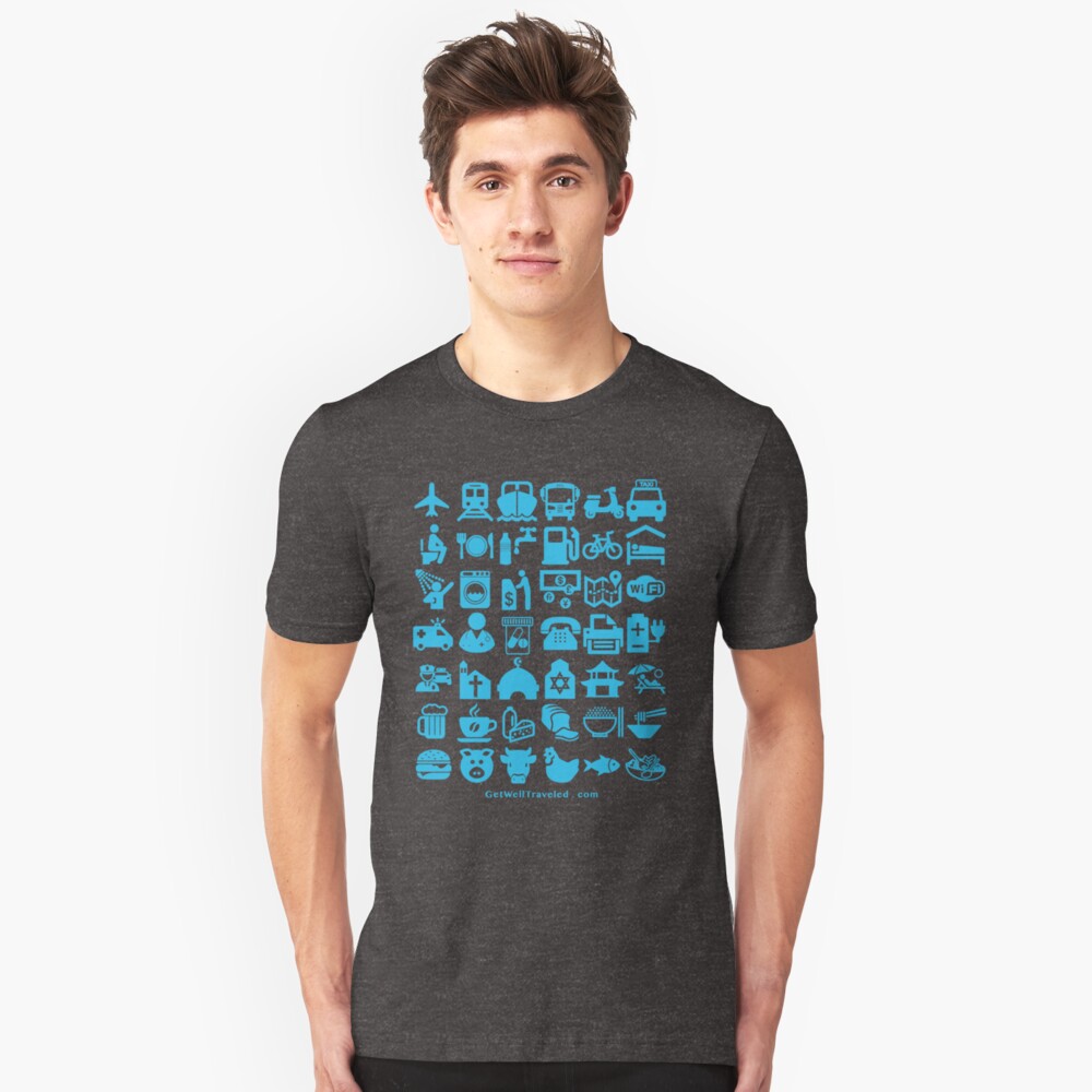 Medical Tourism Health Travel Icons (Blue) Slim Fit T-Shirt