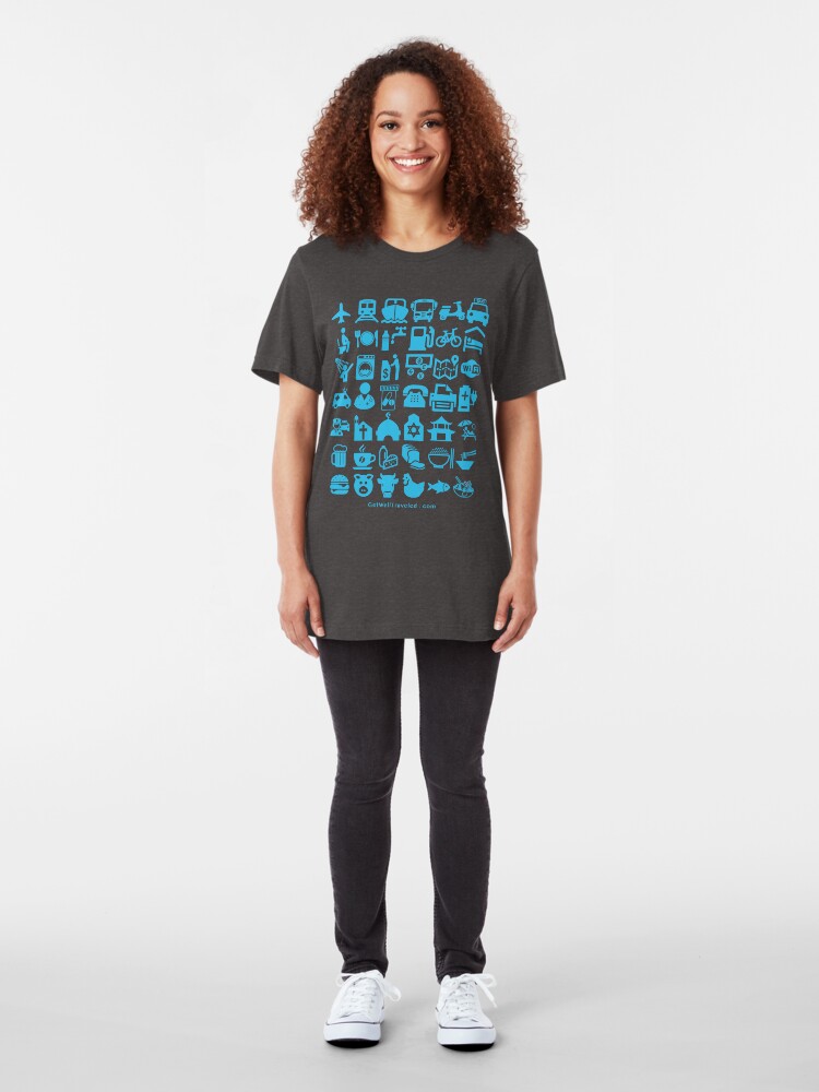 Alternate view of Medical Tourism Health Travel Icons (Blue) Slim Fit T-Shirt
