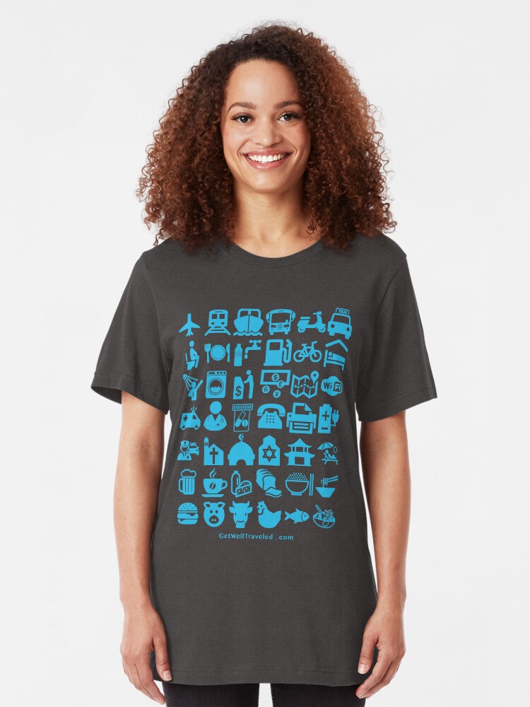 Alternate view of Medical Tourism Health Travel Icons (Blue) Slim Fit T-Shirt
