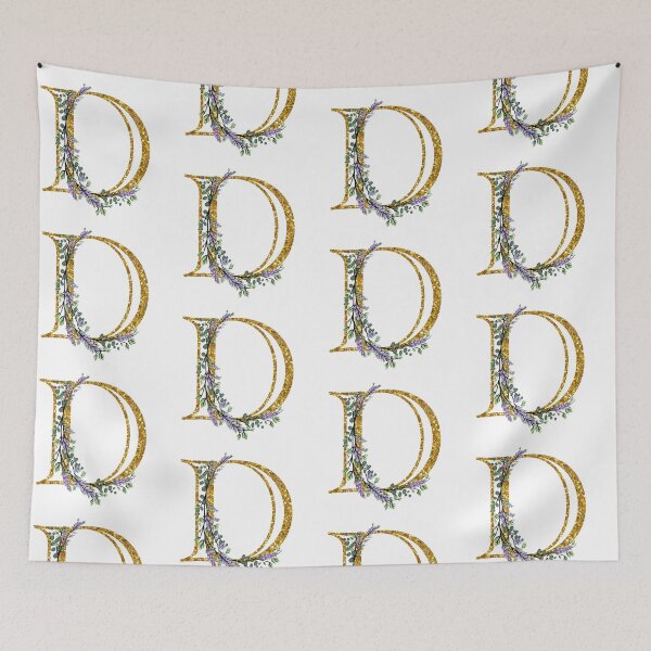 Item preview, The Alphabet | The letter “D” | romantic Eucalyptus and Lavender floral illustration | floral Monogram | gold glitter alphabet  designed and sold by hollycooper.