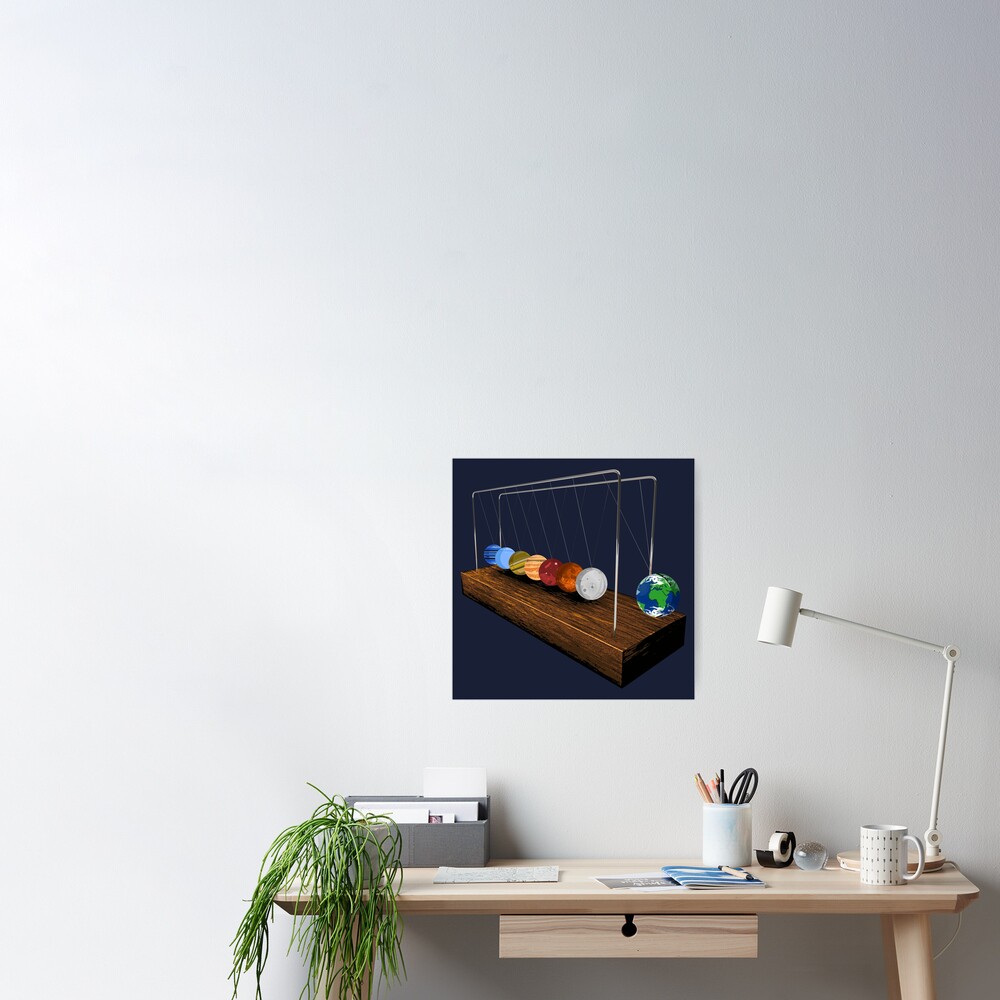 Impression rigide for Sale avec l'œuvre « Planètes du berceau de Newton ( pendule) (réalistes) » de l'artiste SolidEarthArt