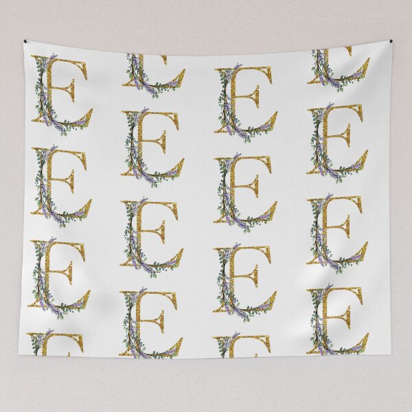 Item preview, The Alphabet | The letter “E”| romantic Eucalyptus and Lavender floral illustration | floral Monogram | gold glitter alphabet  designed and sold by hollycooper.