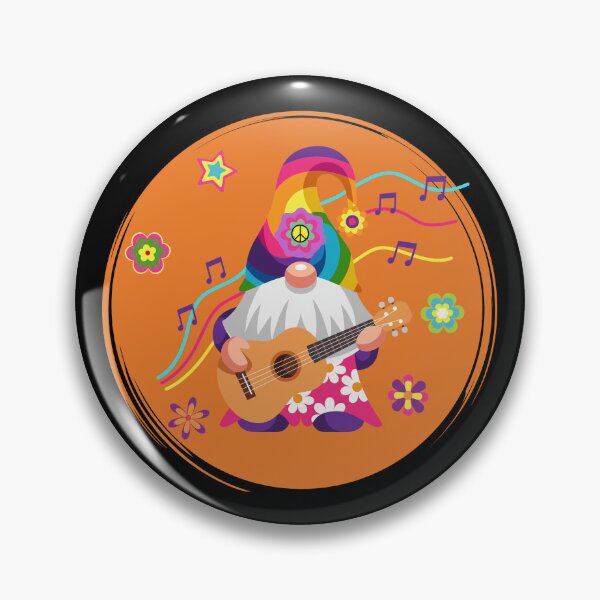 Item preview, Copy of Hippie Gnome Playing a Guitar, Peace Signs, Flowers, Orange Circle designed and sold by PrintedKat.