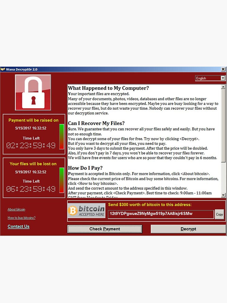 Thumbnail 3 of 3, Sticker, Wana Cry ransomware sticker hacking designed and sold by v0id1337.