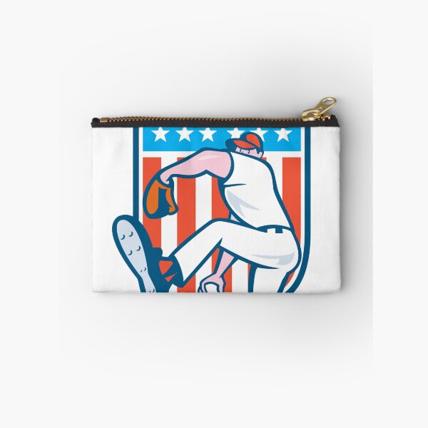 Item preview, Baseball Pitcher Outfielder Throwing Ball Shield Cartoon designed and sold by patrimonio.