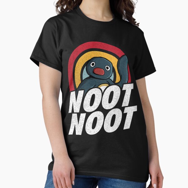Vista previa del artículo con la obra «Noot Noot Pingüino divertido Arco iris vintage apenado», diseñado y vendido por CaroolBakker.
