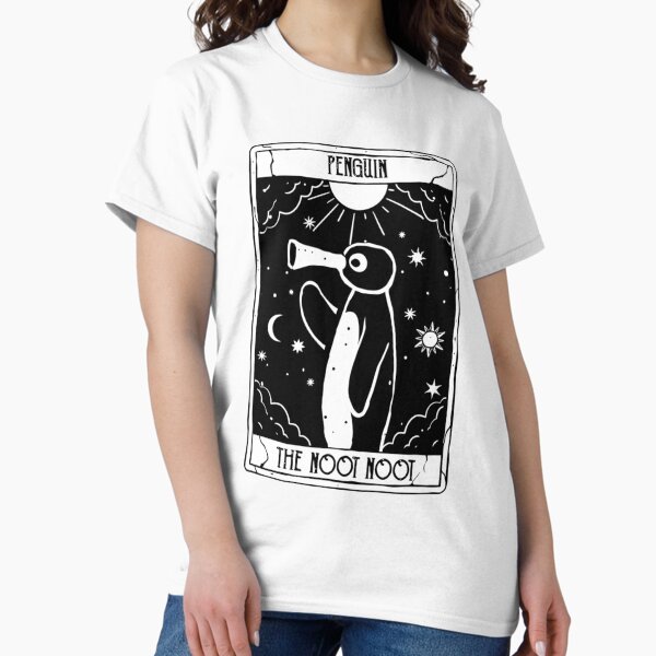 Vista previa del artículo con la obra «Noot Noot Tarjeta de tarot divertida Pingüino Vintage Arco iris apenado», diseñado y vendido por CaroolBakker.