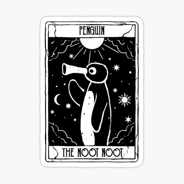 Vista previa del artículo con la obra «Noot Noot Tarjeta de tarot divertida Pingüino Vintage Arco iris apenado», diseñado y vendido por CaroolBakker.