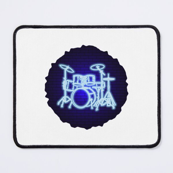 Item preview, Drum kit in neon light on a brick wall background designed and sold by BurnsBethArt.