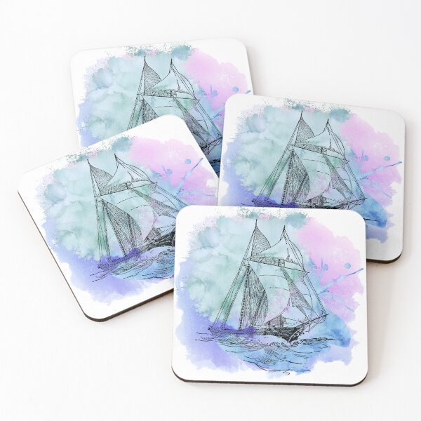 Item preview, Sailing Boat, Ocean, Watercolour blue splatter designed and sold by ORA_ORA.