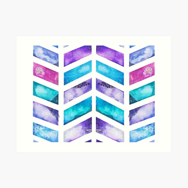 Watercolour Chevron Doodles Art Print