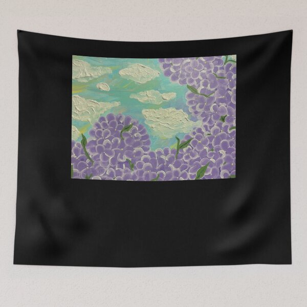 Item preview, Gracies Hydrangeas meadow, garden, clouds, sky, flowers designed and sold by MataJrRay.