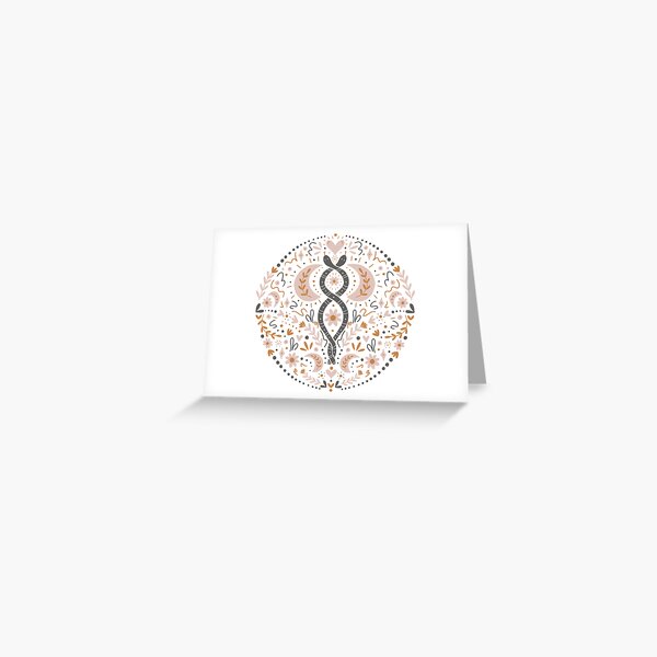 Mystic boho snakes - blush, ochre, charcoal and cream Greeting Card