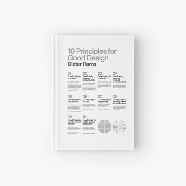 10 Principles for a good Design, Dieter Rams, White, Braun, Helvetica, Typographic, Quote, Modern Art, Wall Ar, Industrial Design Hardcover Journal