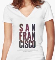 San Francisco City Name Print Women's Fitted V-Neck T-Shirt