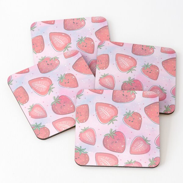 Item preview, cute pink kawaii strawberry summer pattern designed and sold by Beeroclock.