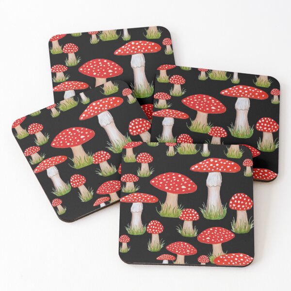 Item preview, Red mushrooms on black designed and sold by MagentaRose.