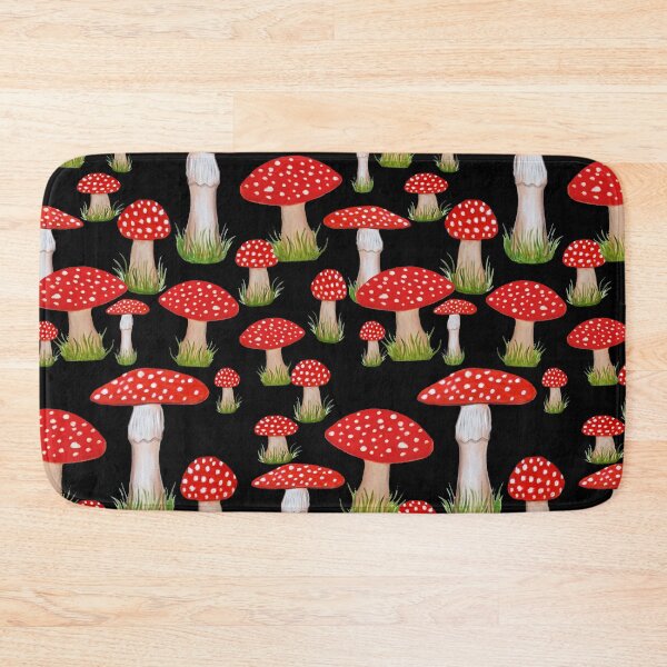 Item preview, Red mushrooms on black designed and sold by MagentaRose.