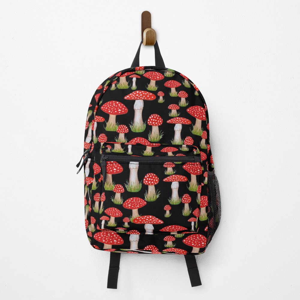 black & white mushroom moth mini backpack HUGS IDEA Butterfly Print for Women Small Backpack Purse Ladies Leather Bookbag Satchel Bags : Clothing, Shoes Jewelry Striped Bat Backpack with adjustable straps Red mushrooms on black" Backpack