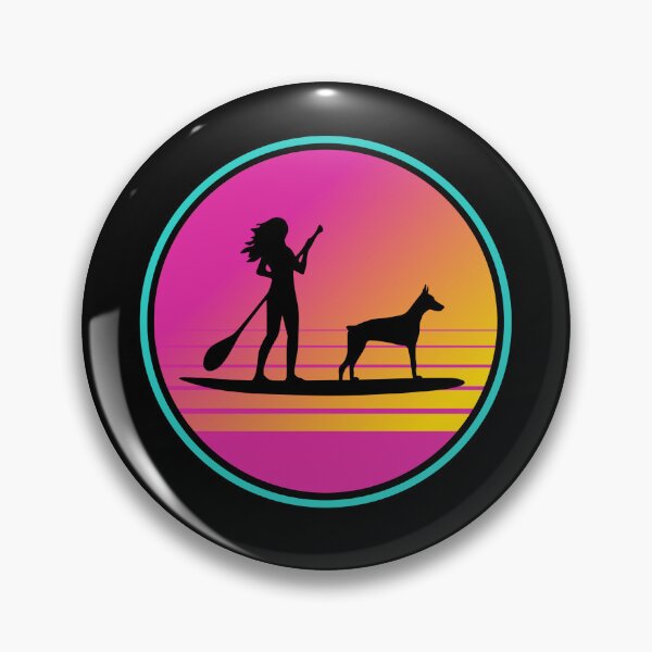 Item preview, Pink Retro 80s Summer SUP Paddleboarding Pinscher Mom designed and sold by Guarddogdrive.