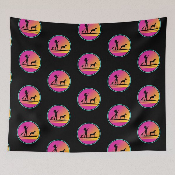 Item preview, Pink Retro 80s Summer SUP Paddleboarding Pinscher Mom designed and sold by Guarddogdrive.