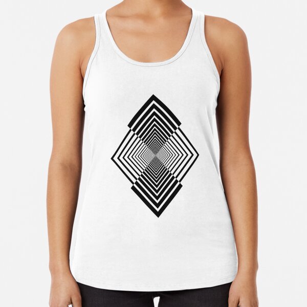 Rhombus, Squares, Op art, short for optical art, is a style of visual art that uses optical illusions Racerback Tank Top
