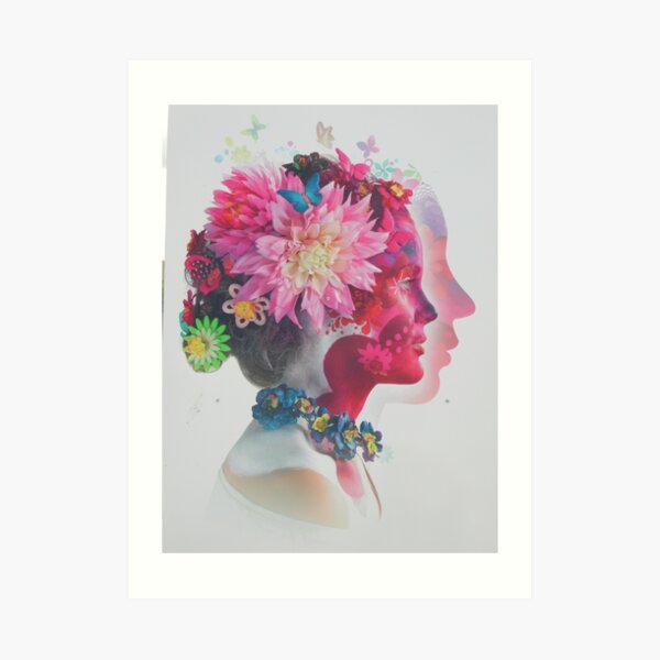Frauenkopf mit Blumen im Haar Kunstdruck