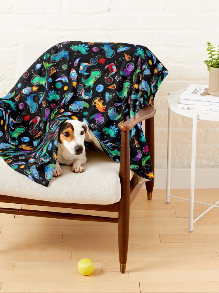 Thumbnail 4 of 6, Pet Blanket, Watercolor Space Dinosaurs Galaxy Pattern designed and sold by SamAnnDesigns.