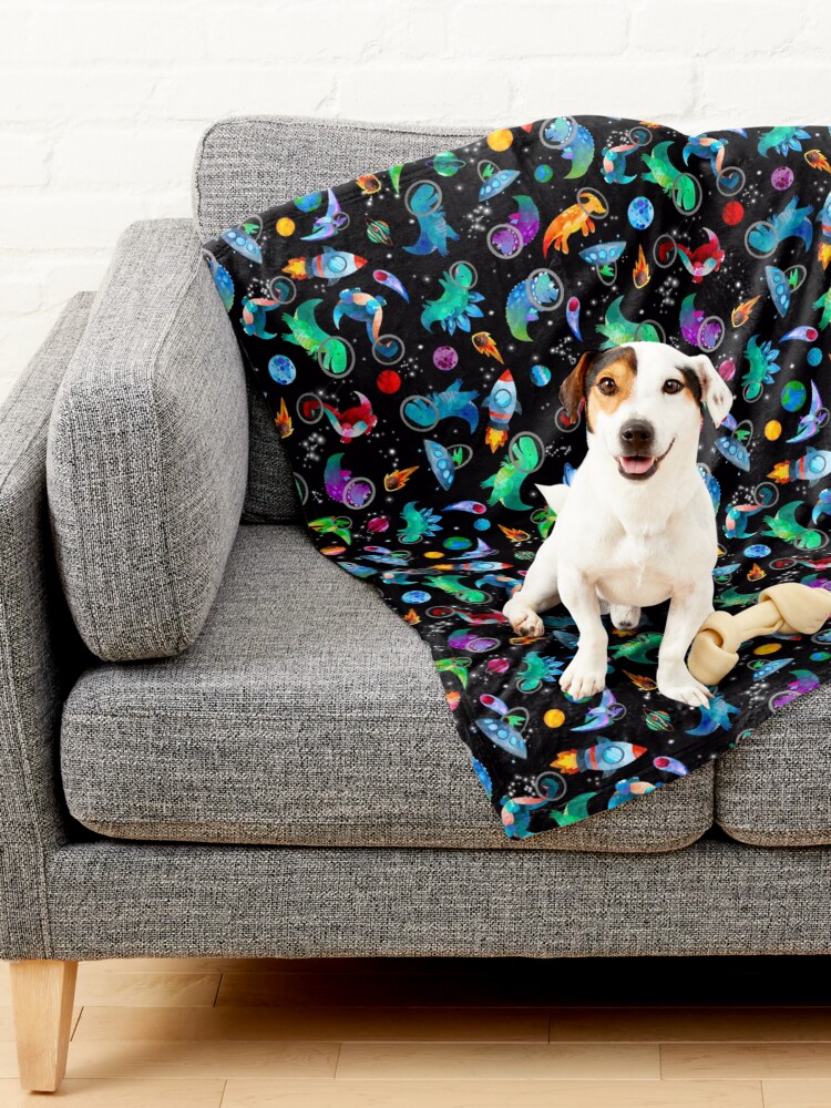 Thumbnail 2 of 6, Pet Blanket, Watercolor Space Dinosaurs Galaxy Pattern designed and sold by SamAnnDesigns.