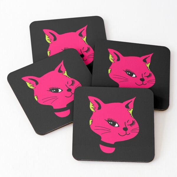 Item preview, Y2K 2000's Neon Pink Winking Punk Cat Kitten  designed and sold by It Me Designs.