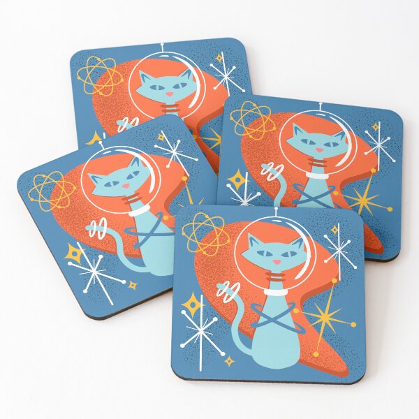 Item preview, Atomic Funny Space Cat in Cosmic Mid Century Modern Vintage Style designed and sold by ksrogersdesigns.
