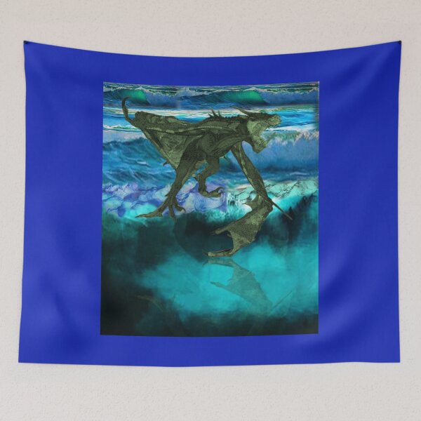 Item preview, Green Dragon Skims Raging Waves designed and sold by Patricia Brown.