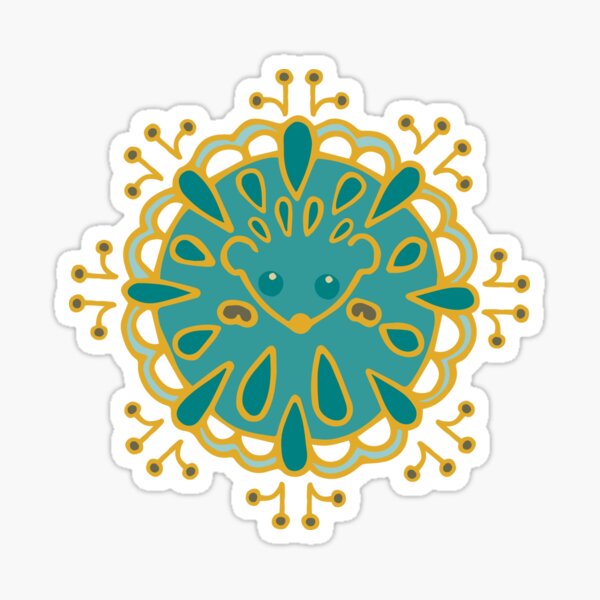 Hedgehog Paisley_Teal BgBlack Pegatina