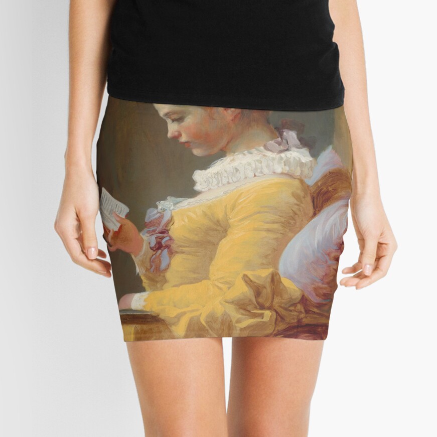 Young Girl Reading Painting by Jean-Honoré Fragonard Mini Skirt