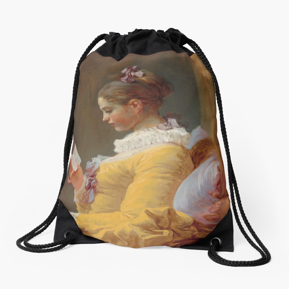 Young Girl Reading Painting by Jean-Honoré Fragonard Drawstring Bag