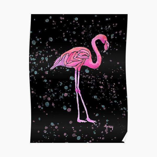 Flamingo Party on Black Background Poster
