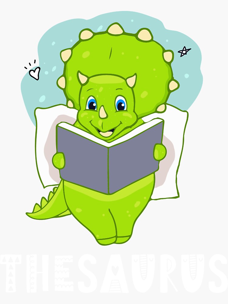 "Thesaurus, Funny Dinosaur, Reading, Cute" Sticker for Sale by