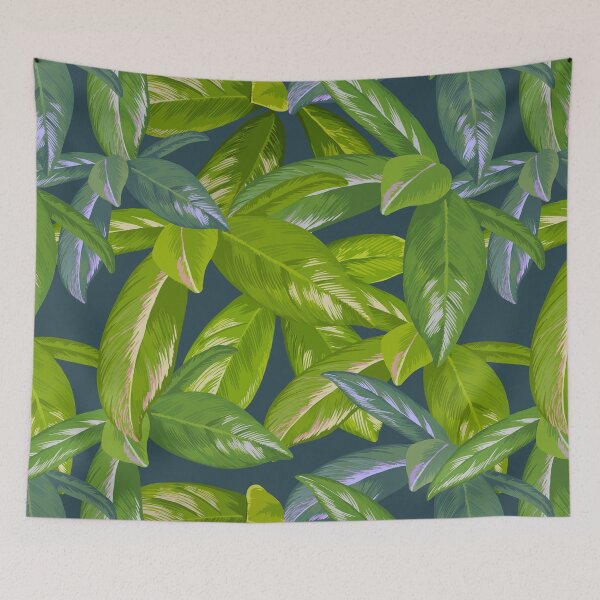 Item preview, Tropical pattern with madder family leaves. The Rubiaceae plant on dark blue background designed and sold by hmorena.