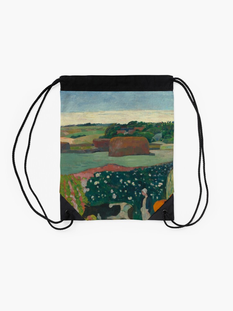Alternate view of Haystacks in Brittany Oil Painting by Paul Gauguin Drawstring Bag