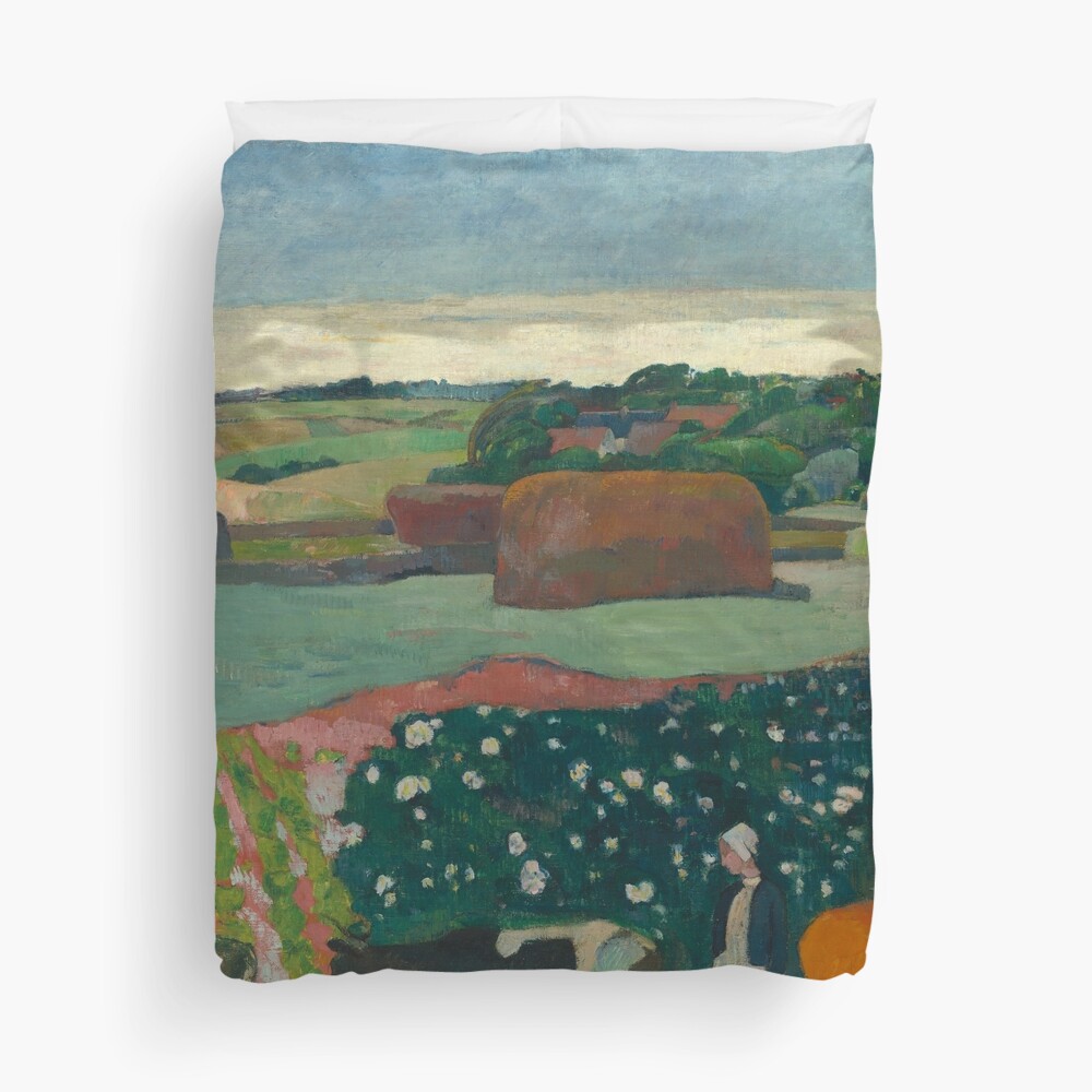 Haystacks in Brittany Oil Painting by Paul Gauguin Duvet Cover