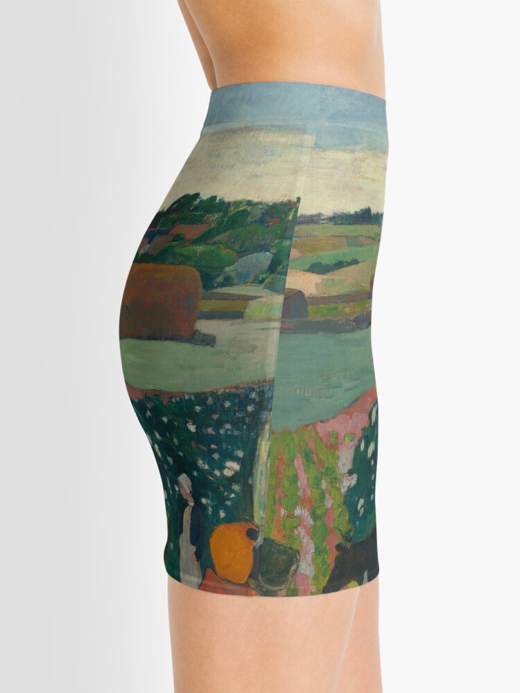 Alternate view of Haystacks in Brittany Oil Painting by Paul Gauguin Mini Skirt