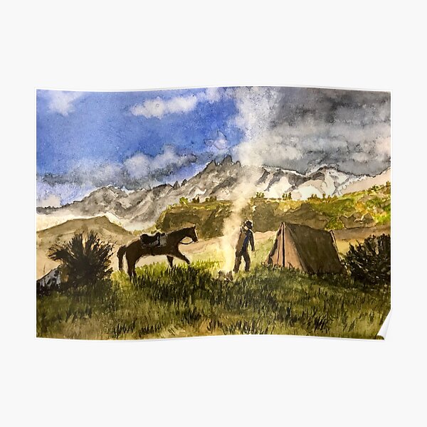 Making Camp in the Plains, watercolour painting Poster