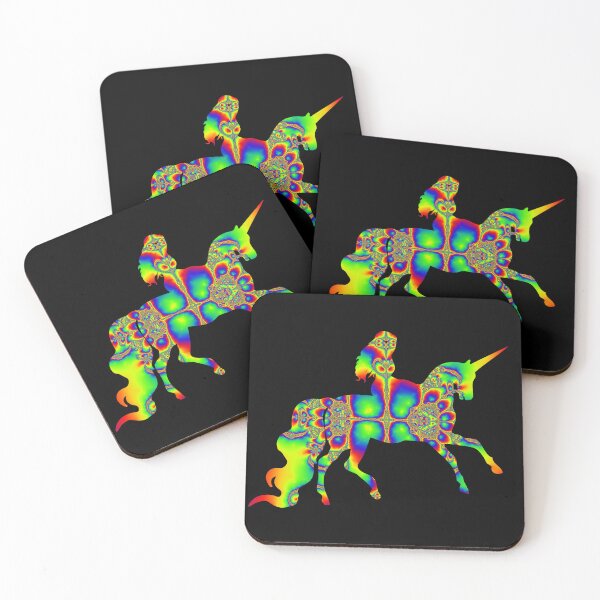 Item preview, Psychedelic Rainbow Lady Riding Unicorn Fractal Art designed and sold by ChaosEmporium.