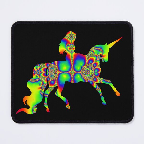 Item preview, Psychedelic Rainbow Lady Riding Unicorn Fractal Art designed and sold by ChaosEmporium.