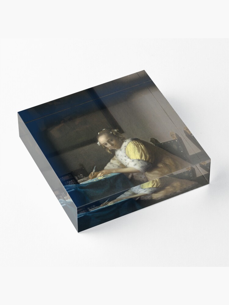 Alternate view of A Lady Writing Oil Painting by Johannes Vermeer Acrylic Block