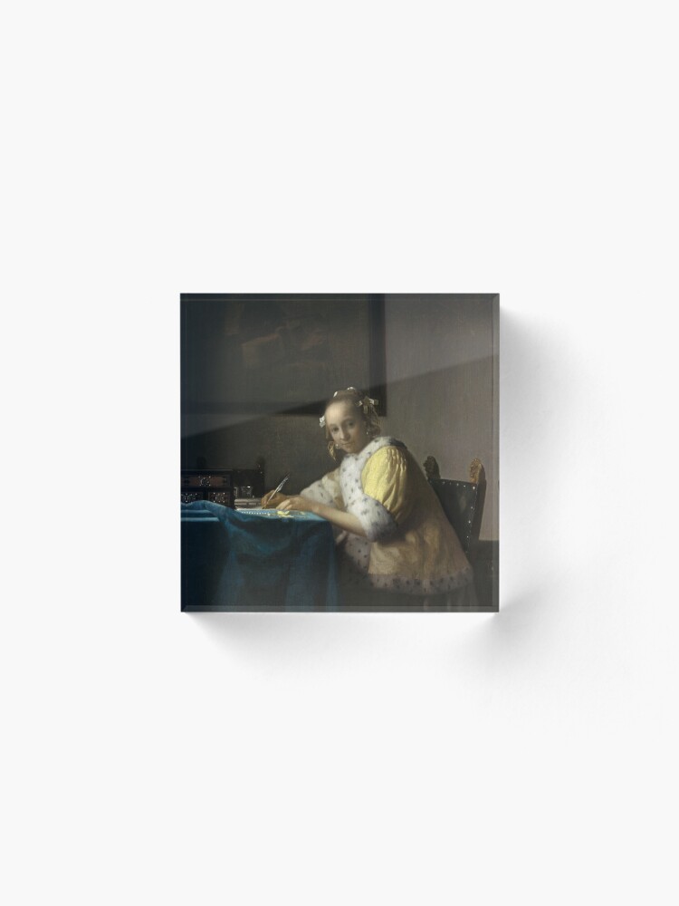 Alternate view of A Lady Writing Oil Painting by Johannes Vermeer Acrylic Block