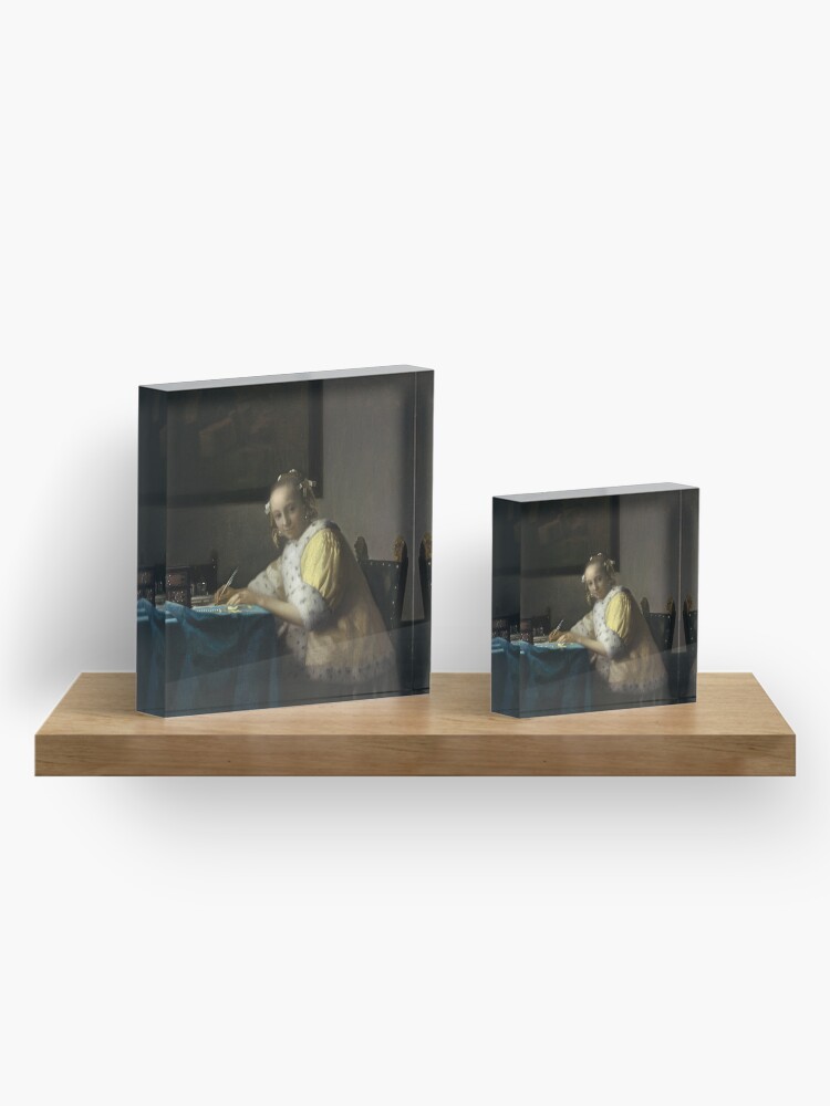 Alternate view of A Lady Writing Oil Painting by Johannes Vermeer Acrylic Block