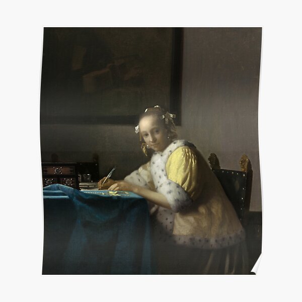 A Lady Writing Oil Painting By Johannes Vermeer Poster By Podartist   Poster,504x498,f8f8f8 Pad,600x600,f8f8f8.u3 