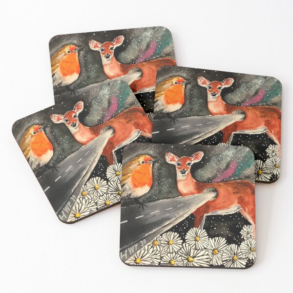 Item preview, Highway 39, Deer & Robin, galaxy composition art watercolour designed and sold by jbrannenmedia.